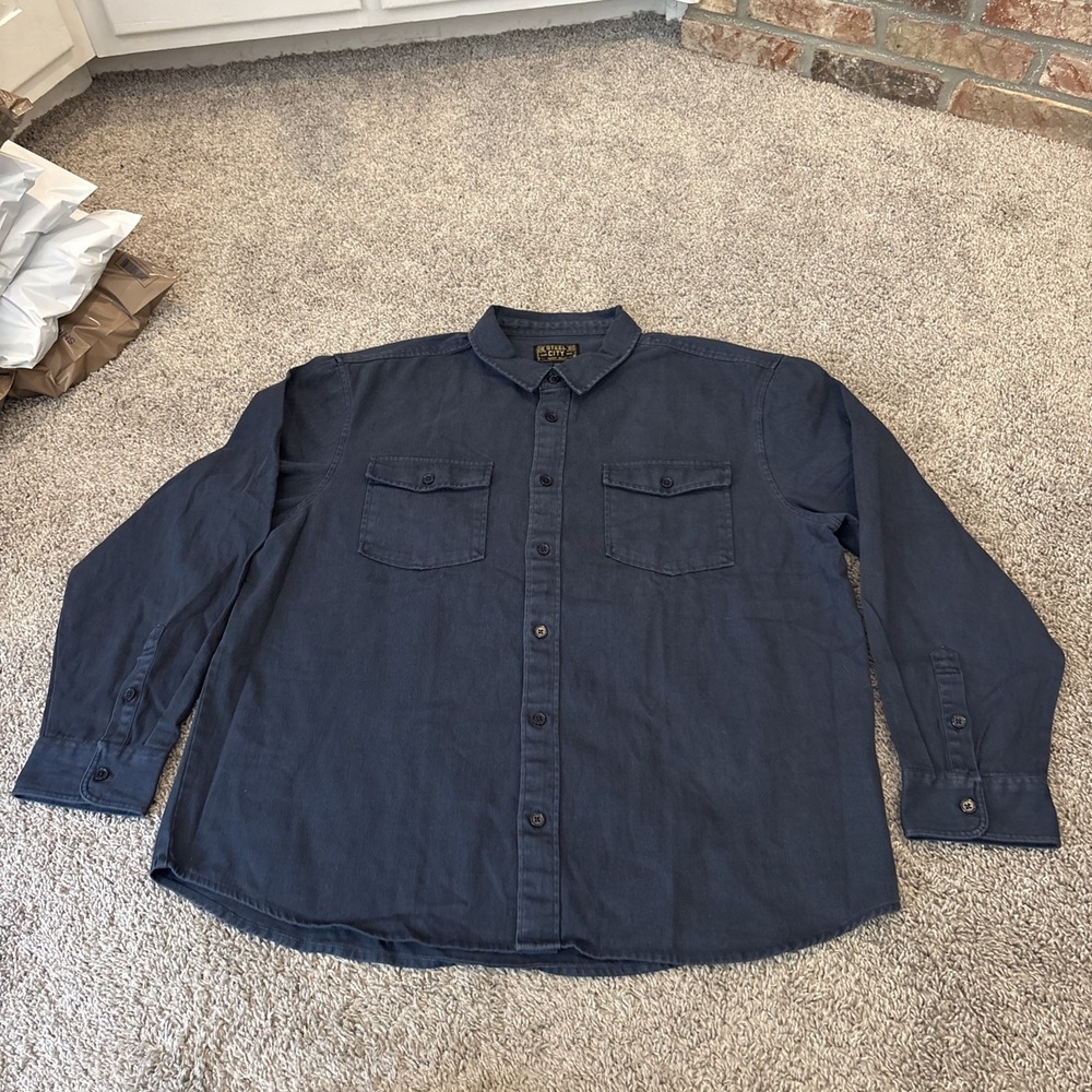 Steel City Cotton Canvas Service Shirt Shacket Pockets Navy Blue Men's 2XL XXL